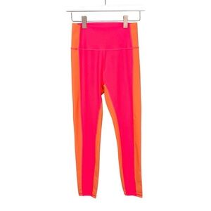 Wilo The Label Pink and Orange Color-Block Ribbed Leggings